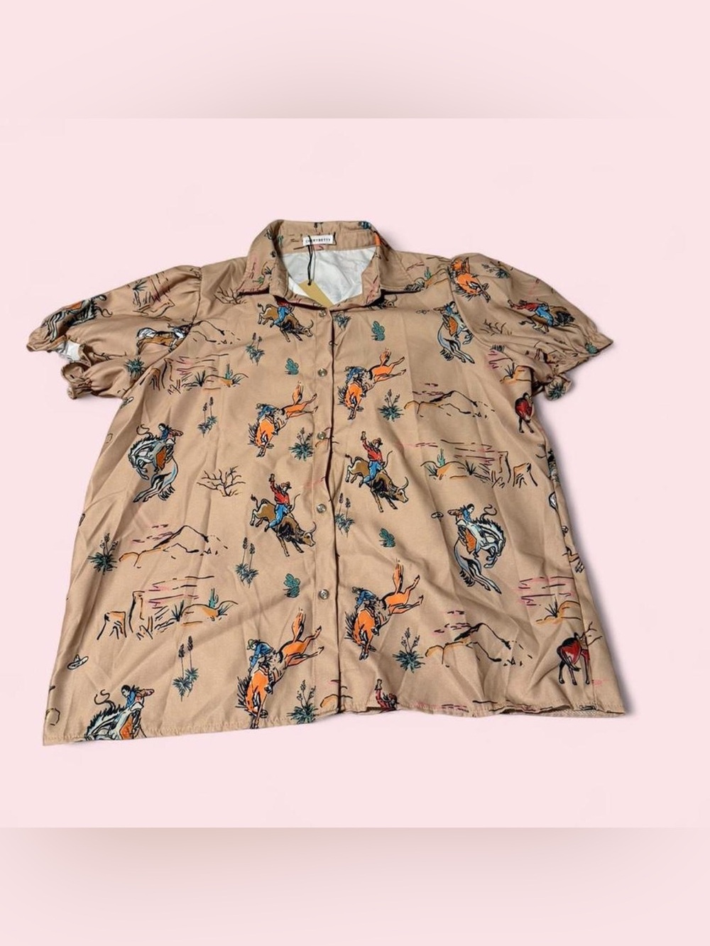 Women’s Beige Western Print Button-Down Shirt